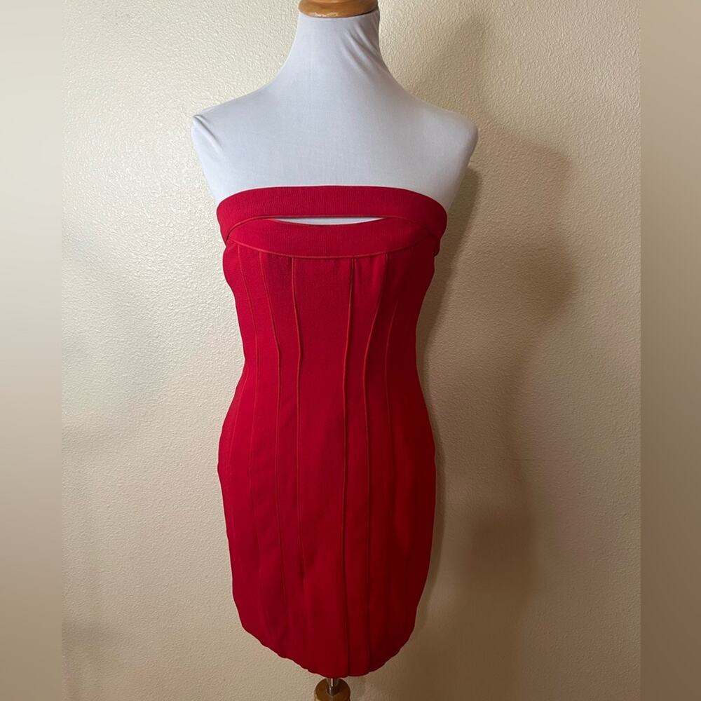 BCBGmaxazria Jean Corset Strapless Mini dress in Rio Red 4